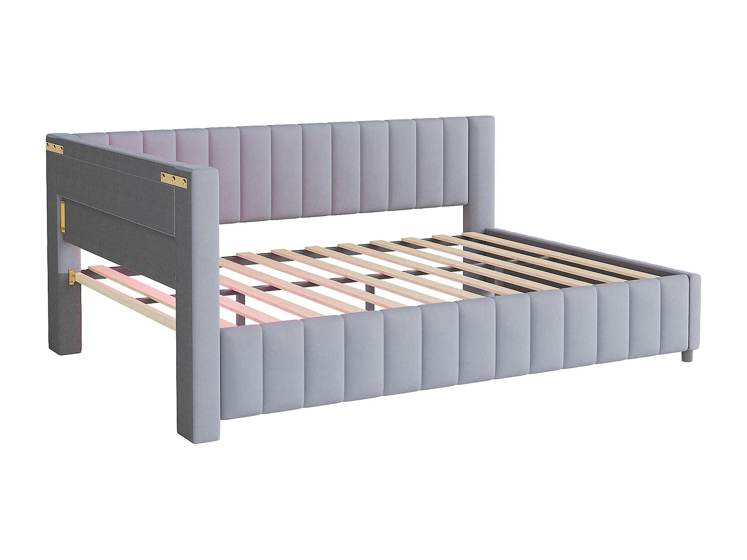 Daybed 140x200 cm - Grijs fluweel - Volwassen bed met ledverlichting en USB-oplaadpoort - Zonder matras