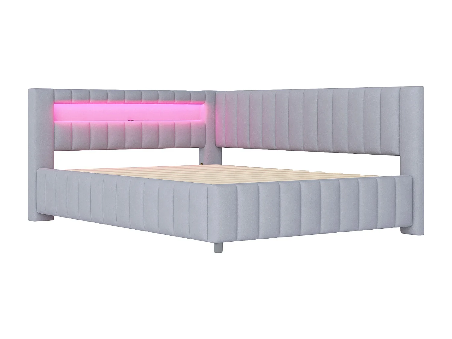Daybed 140x200 cm - Grijs fluweel - Volwassen bed met ledverlichting en USB-oplaadpoort - Zonder matras