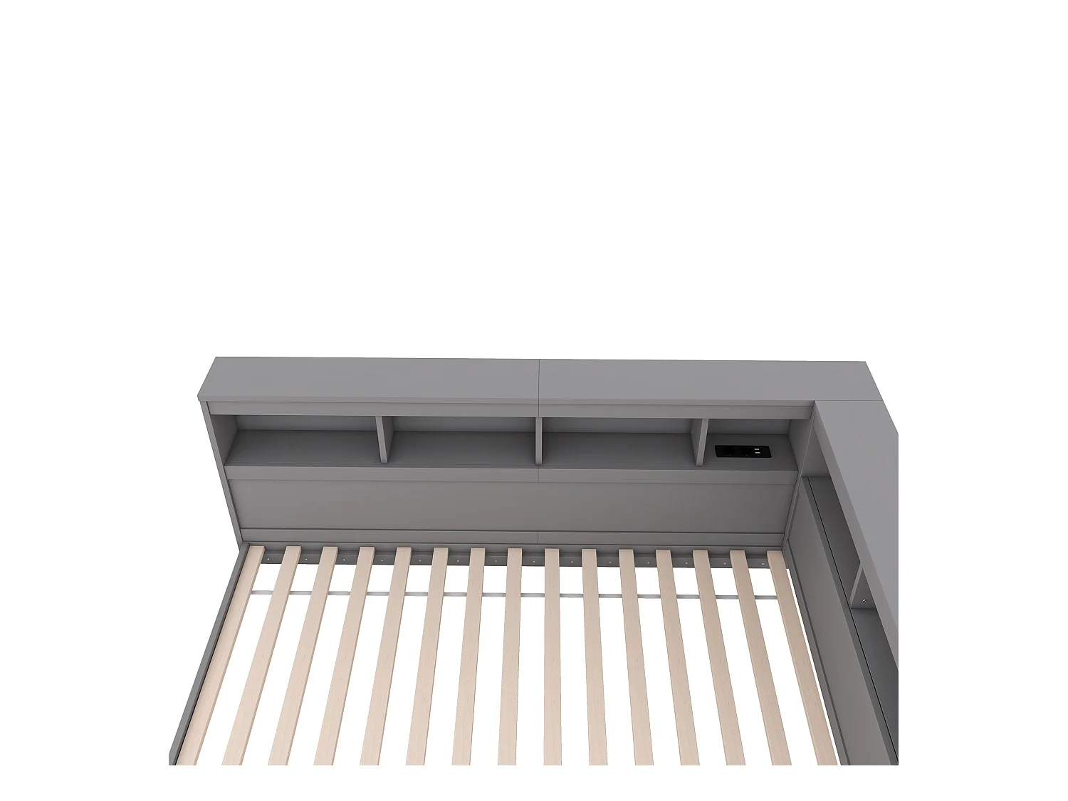 Tagesbett 90 x 200 cm, Erwachsenenbett mit Steckdose und 2 USB-Anschlüssen, Holzlattenrost, grau, ohne Matratze