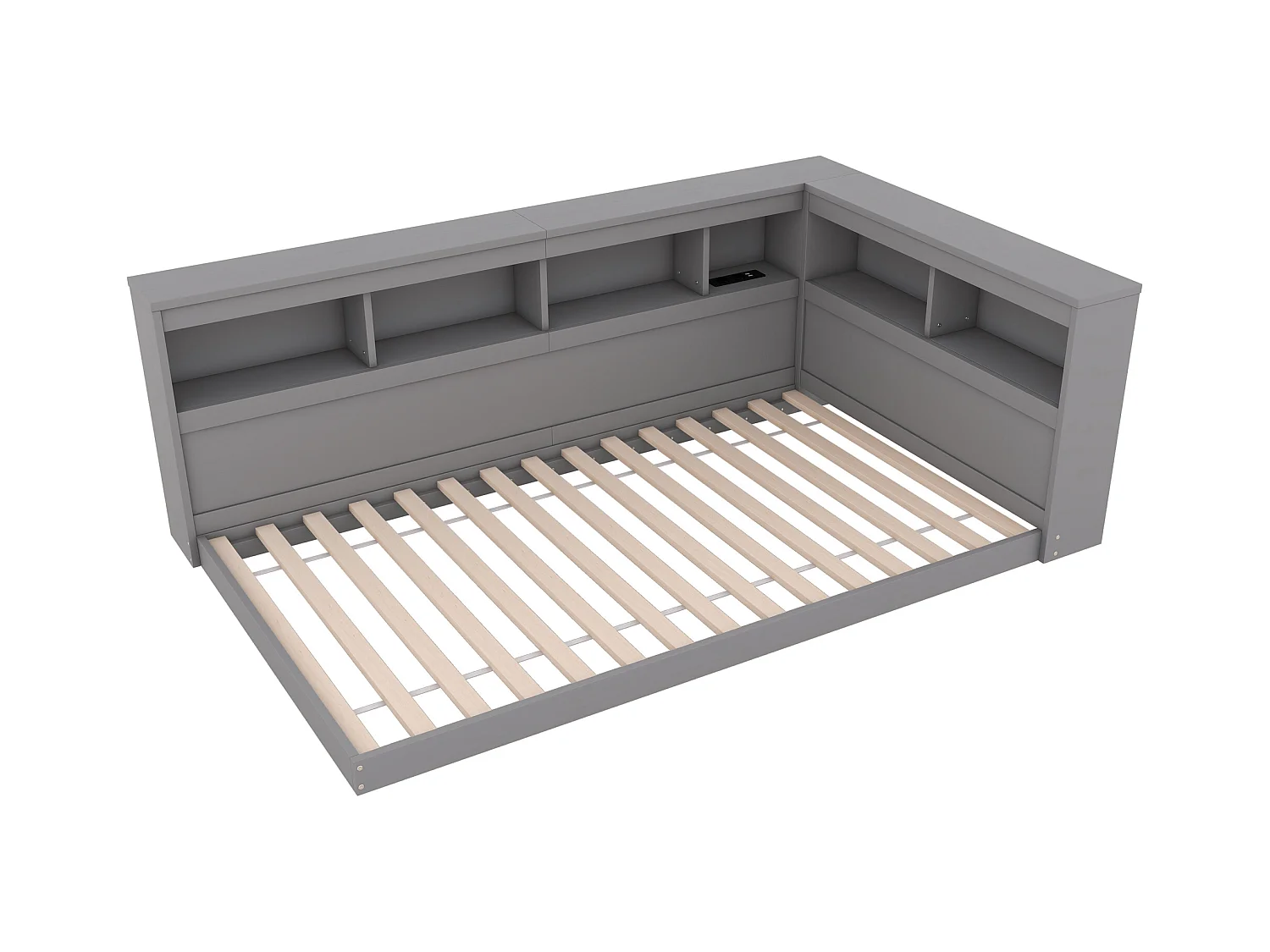 Daybed 90x200 cm, Volwassen bed met stopcontact en 2 USB-aansluitingen, houten lattenbodem, grijs, zonder matras