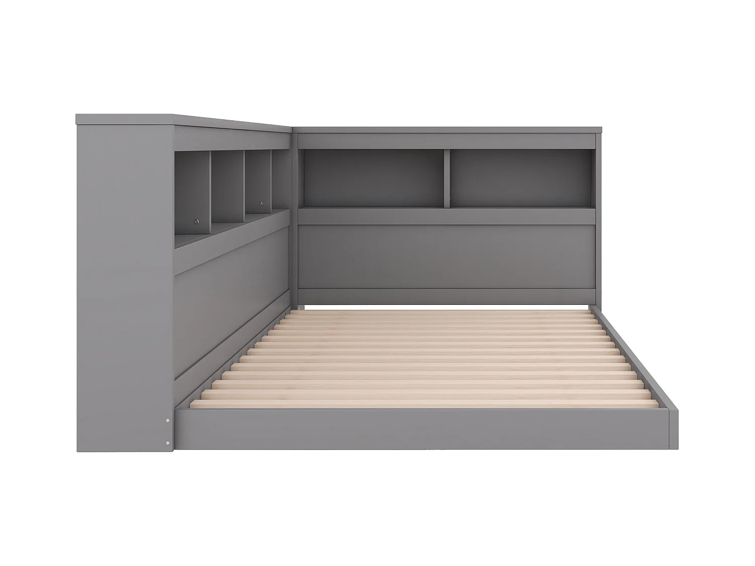 Daybed 90x200 cm, Volwassen bed met stopcontact en 2 USB-aansluitingen, houten lattenbodem, grijs, zonder matras