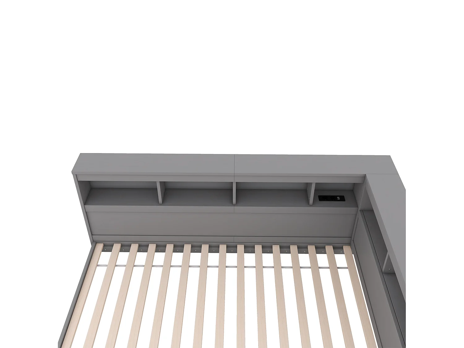 Daybed 90x200 cm, Volwassen bed met stopcontact en 2 USB-aansluitingen, houten lattenbodem, grijs, zonder matras