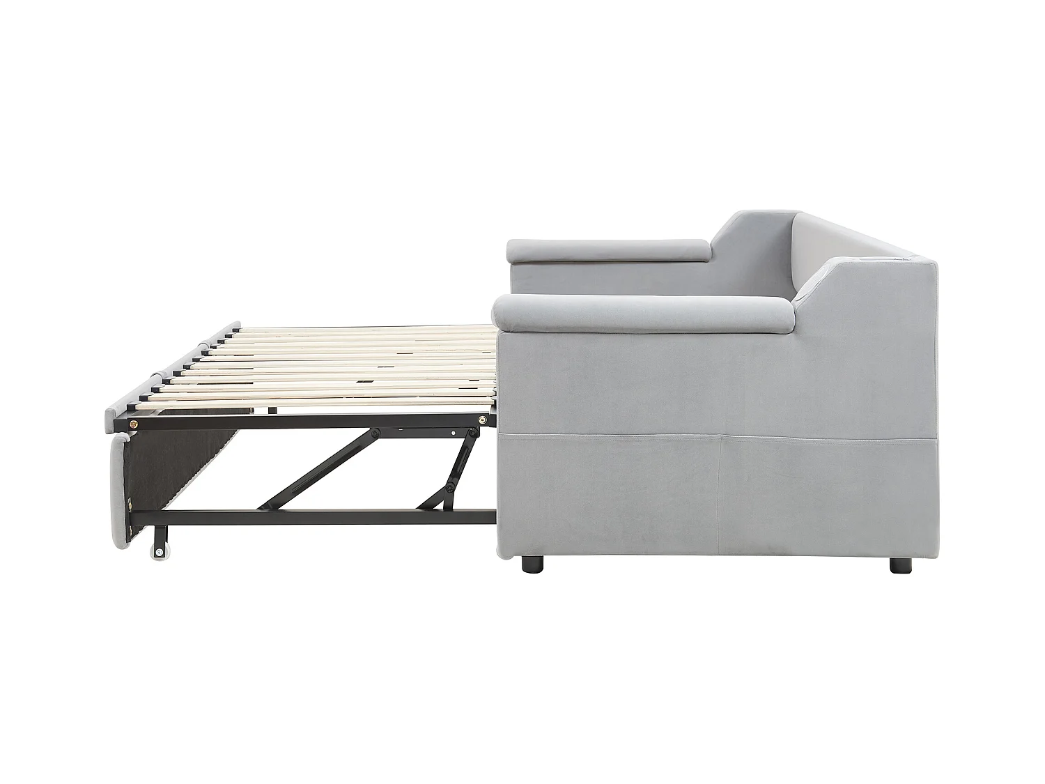 Daybed 90/180x190 cm - Lichtgrijs fluweel - Volwassen bed met Bluetooth-audiosysteem en USB-oplader - Zonder matras