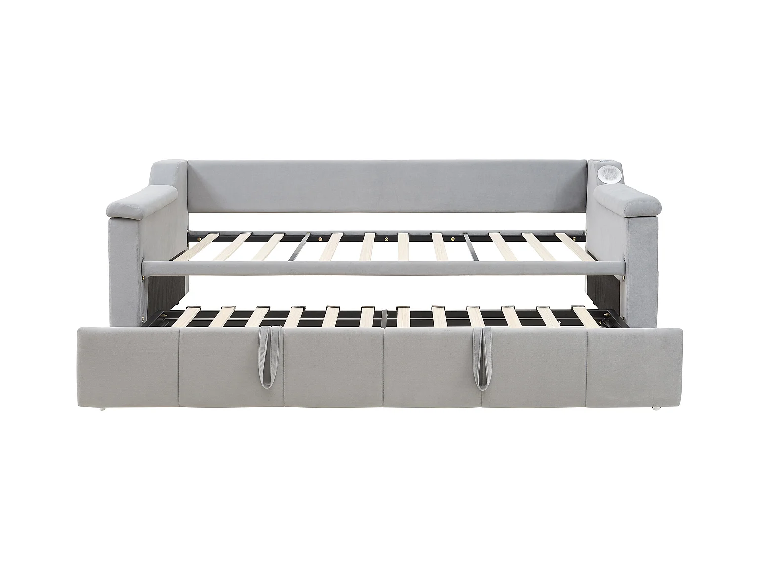 Daybed 90/180x190 cm - Lichtgrijs fluweel - Volwassen bed met Bluetooth-audiosysteem en USB-oplader - Zonder matras