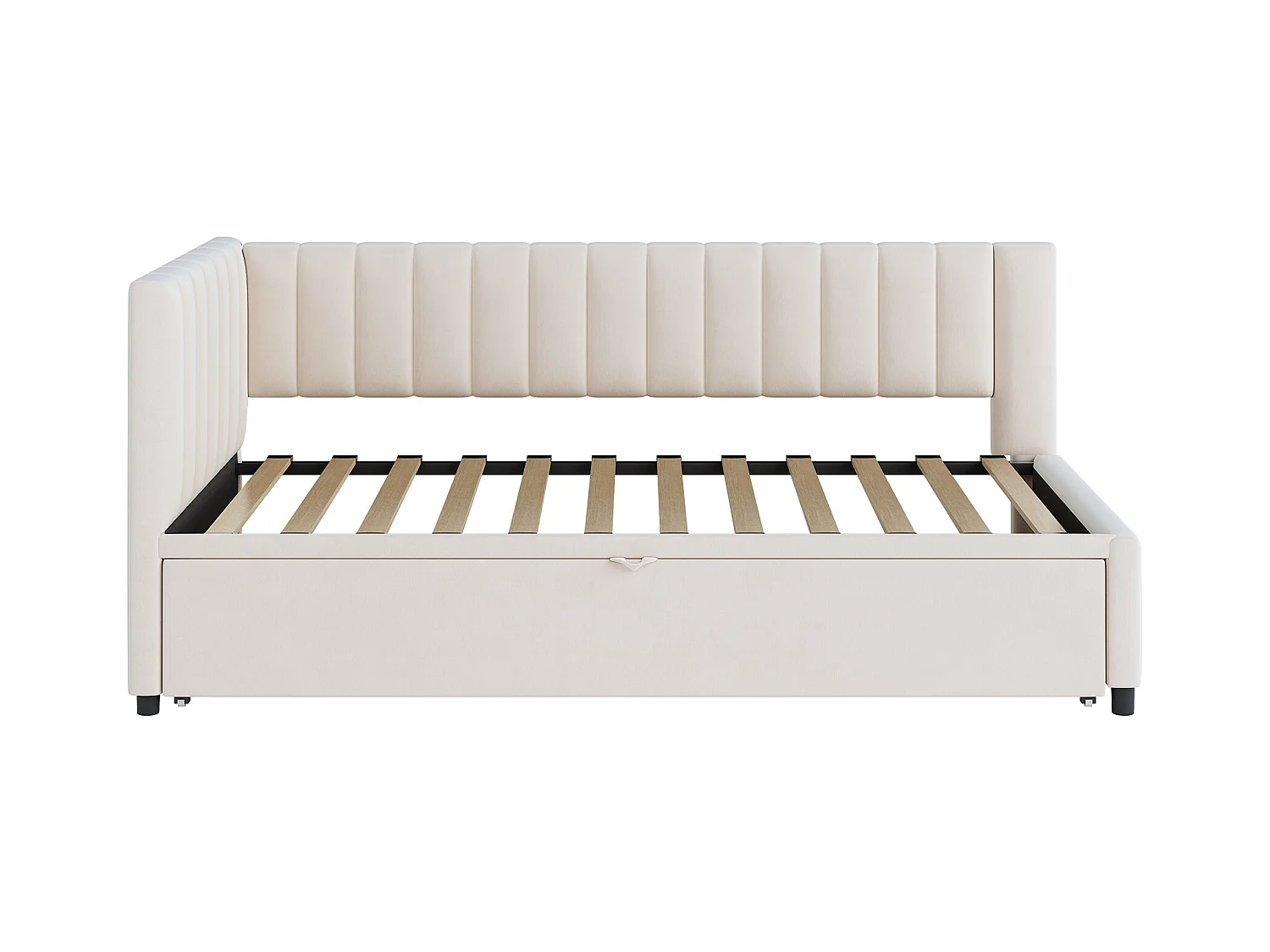 Lit banquette 90/180x200 cm - velours beige - Lit enfant avec dossier rembourré et sommier à lattes - sans matelas