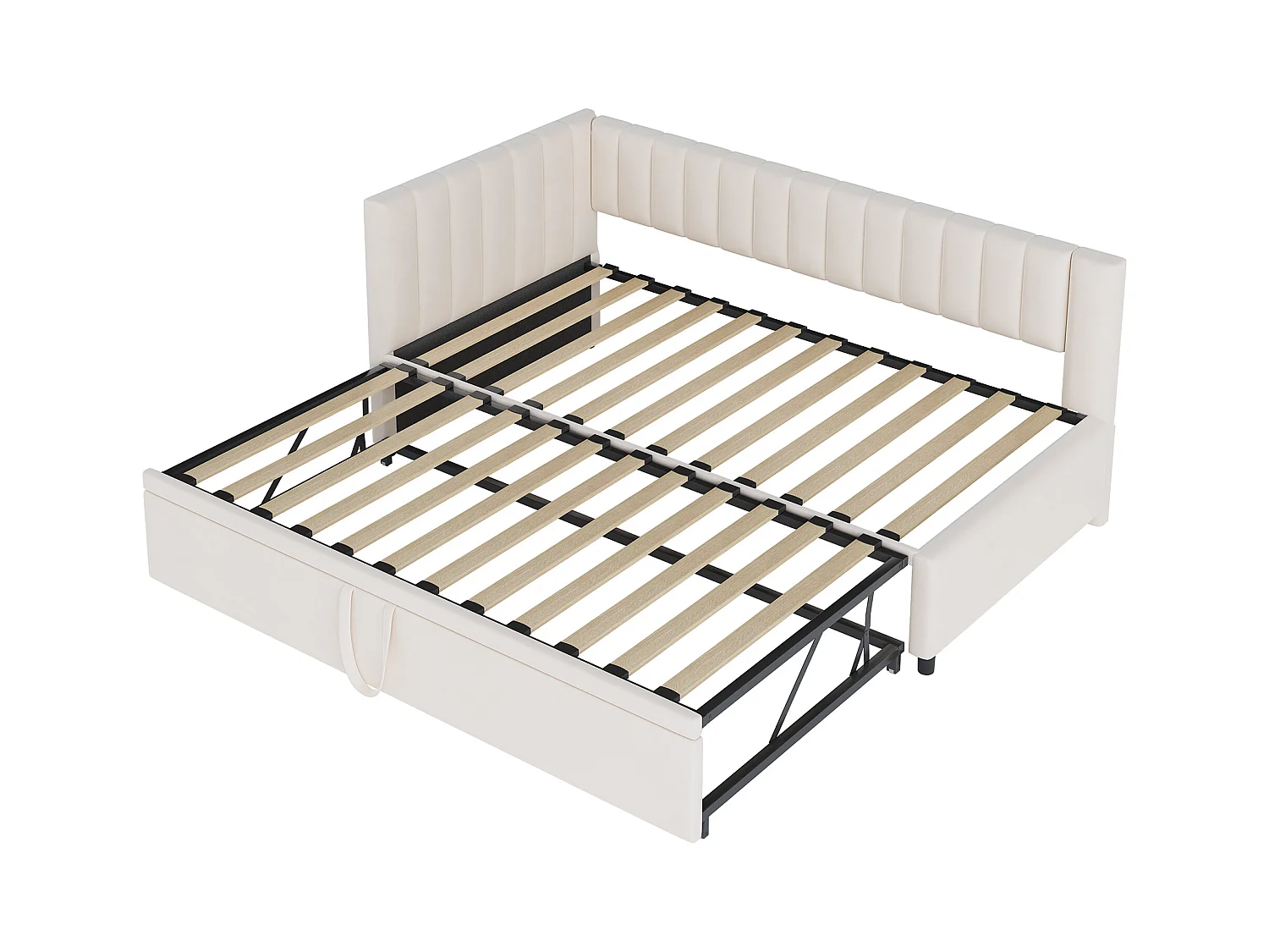 Lit banquette 90/180x200 cm - velours beige - Lit enfant avec dossier rembourré et sommier à lattes - sans matelas