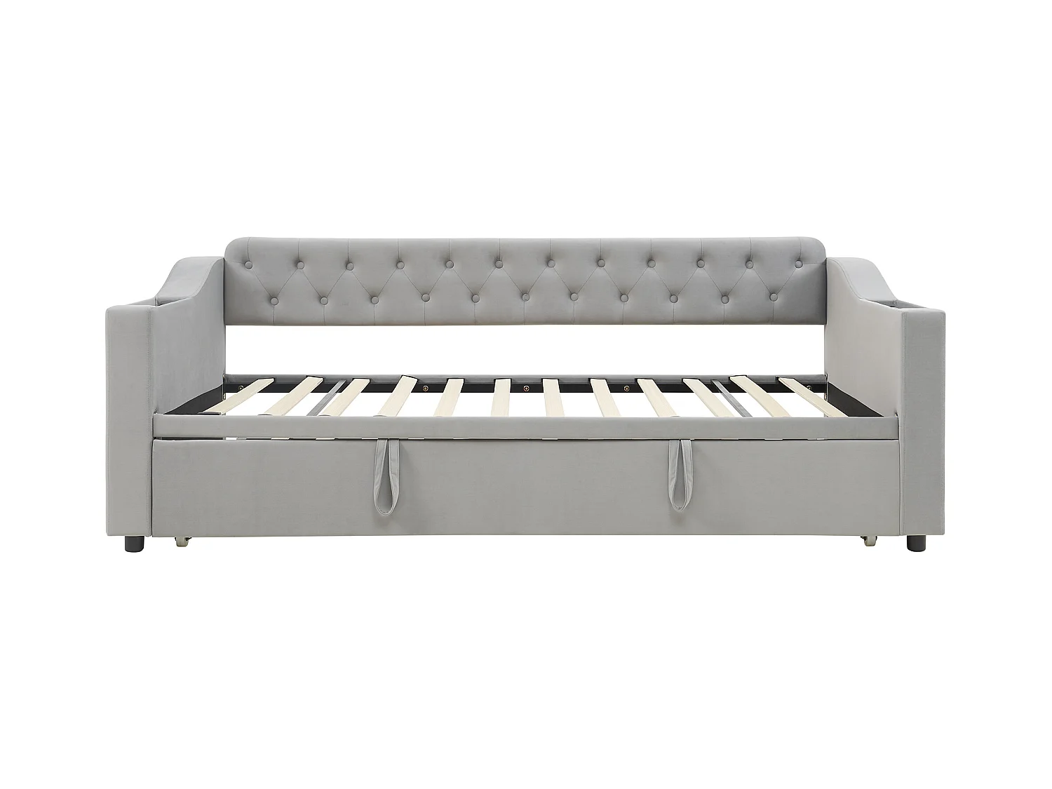 Lit banquette 90/180 x 190 cm - velours gris - Lit adulte avec fonction de charge USB - sommier à lattes - sans matelas
