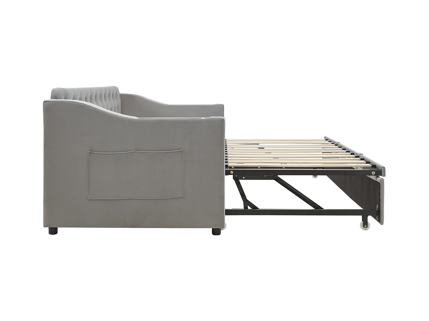 Lit banquette 90/180 x 190 cm - velours gris - Lit adulte avec fonction de charge USB - sommier à lattes - sans matelas