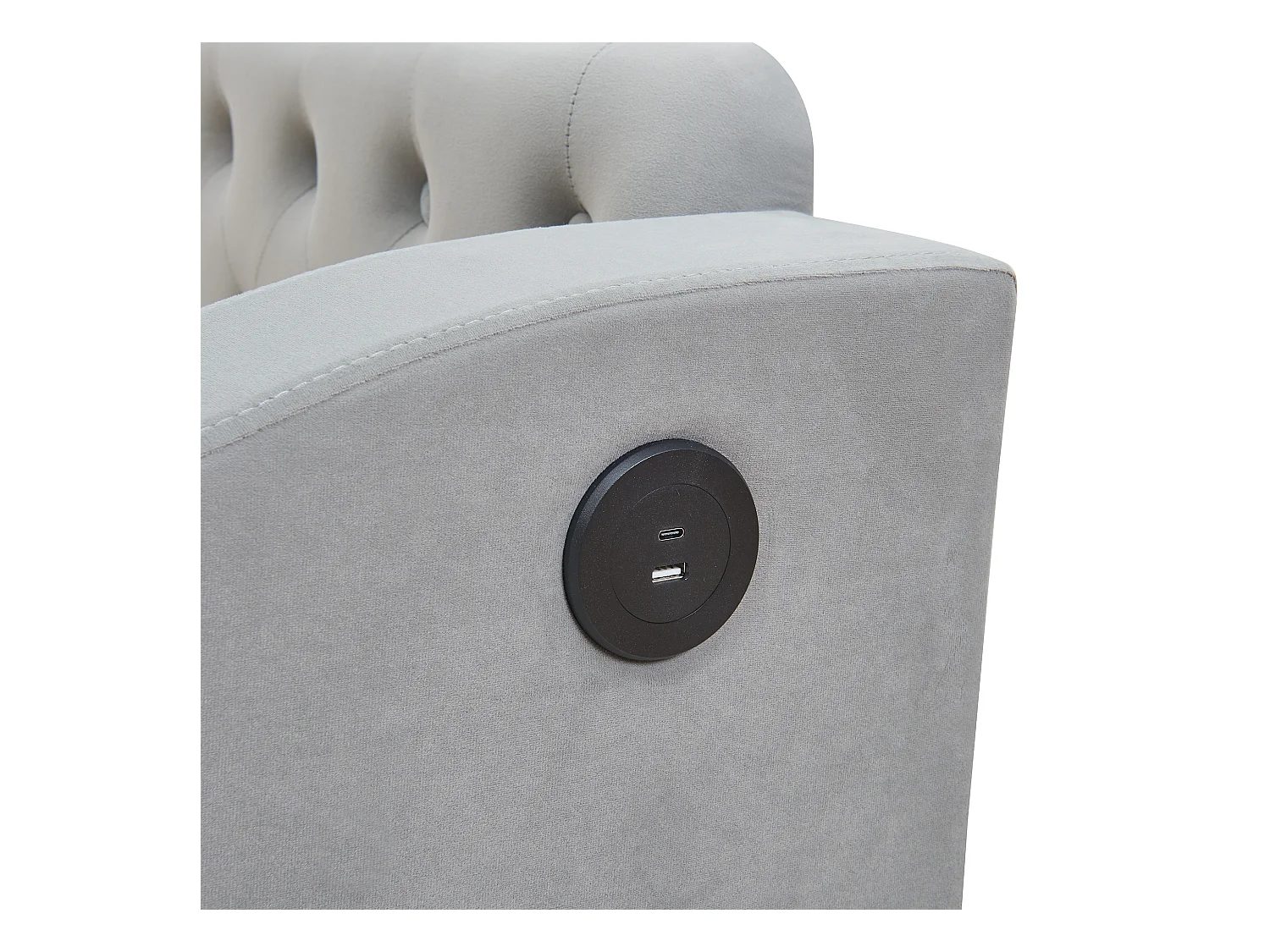 Lit banquette 90/180 x 190 cm - velours gris - Lit adulte avec fonction de charge USB - sommier à lattes - sans matelas