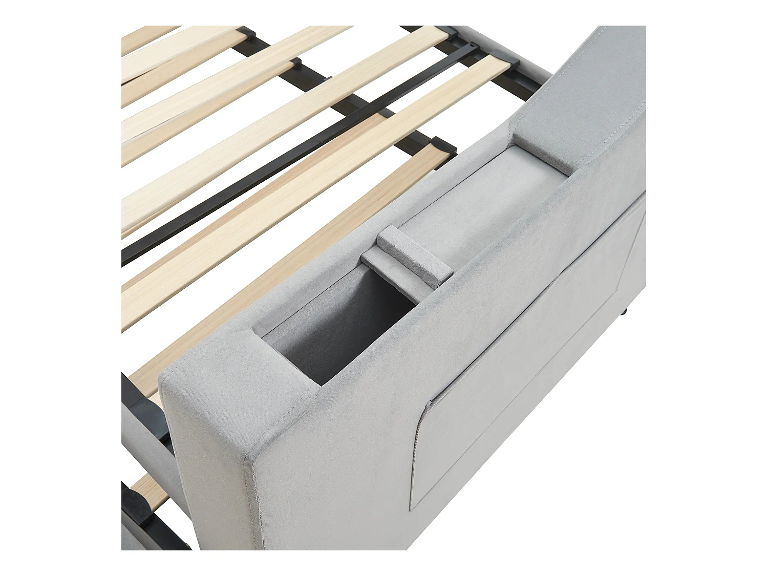 Lit banquette 90/180 x 190 cm - velours gris - Lit adulte avec fonction de charge USB - sommier à lattes - sans matelas