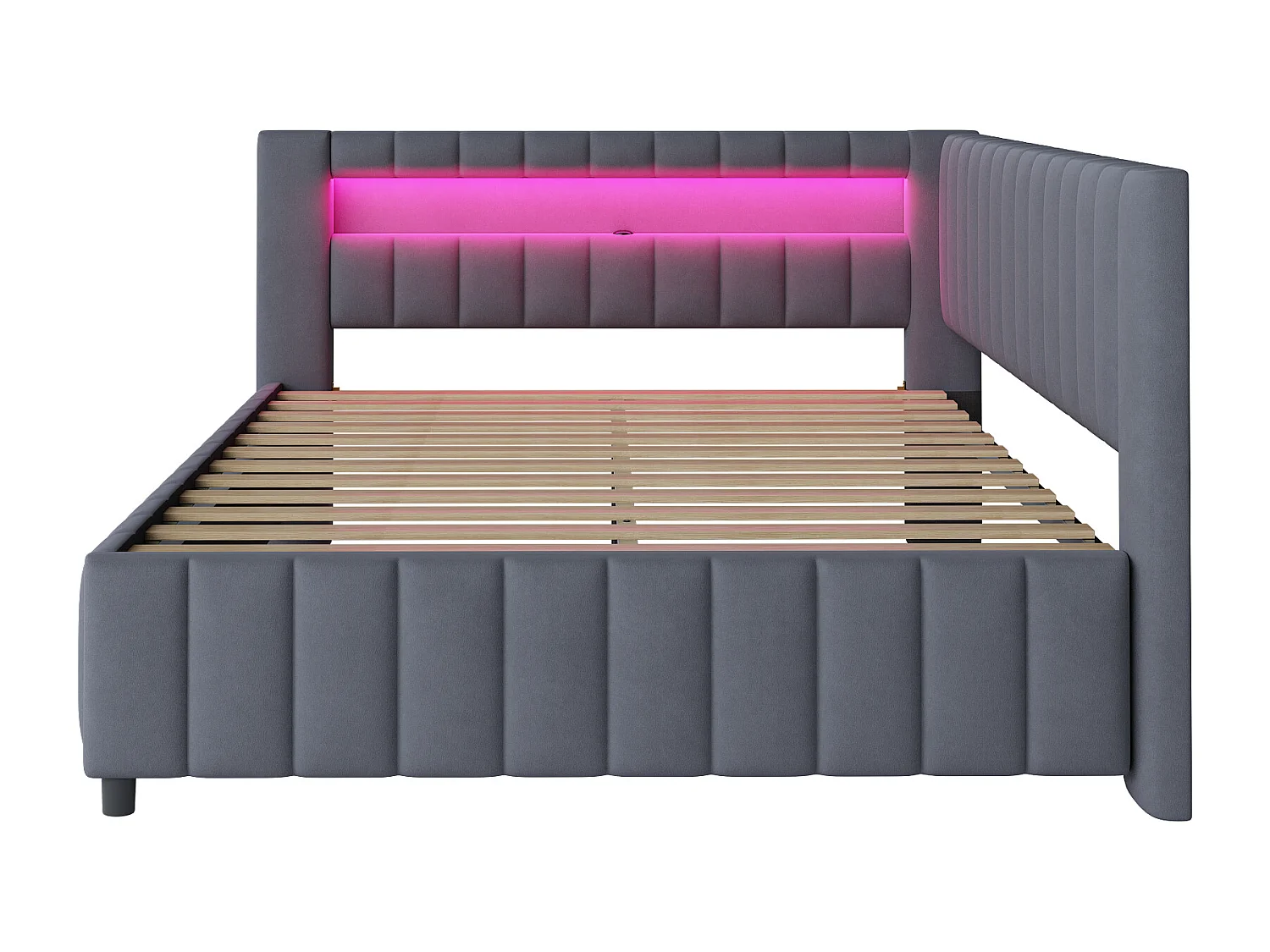 Lit banquette 140x200 cm - velours gris foncé - Lit adulte avec éclairage LED et port de charge USB - sans matelas