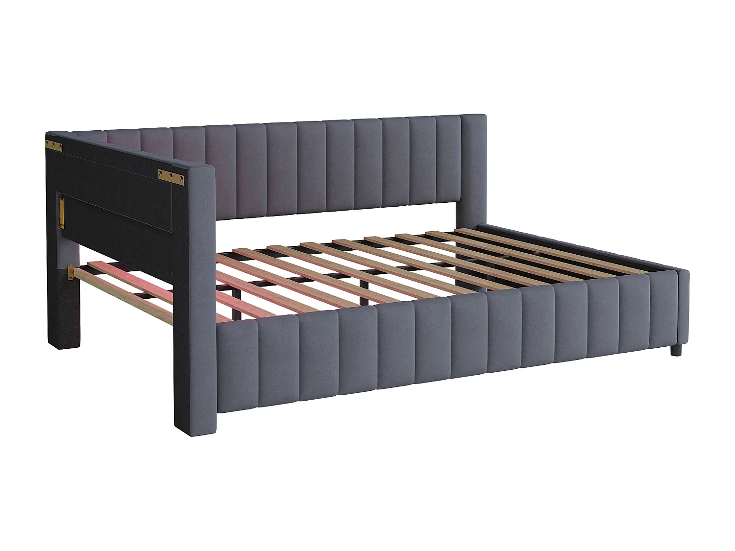 Lit banquette 140x200 cm - velours gris foncé - Lit adulte avec éclairage LED et port de charge USB - sans matelas