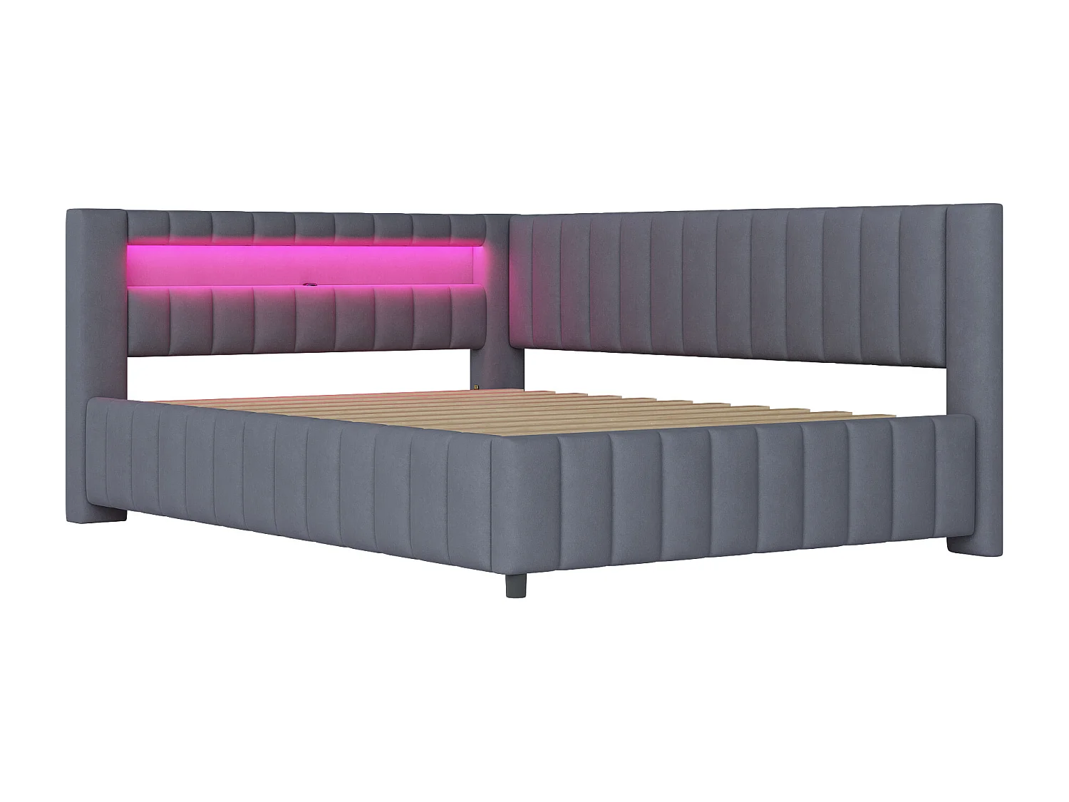 Lit banquette 140x200 cm - velours gris foncé - Lit adulte avec éclairage LED et port de charge USB - sans matelas