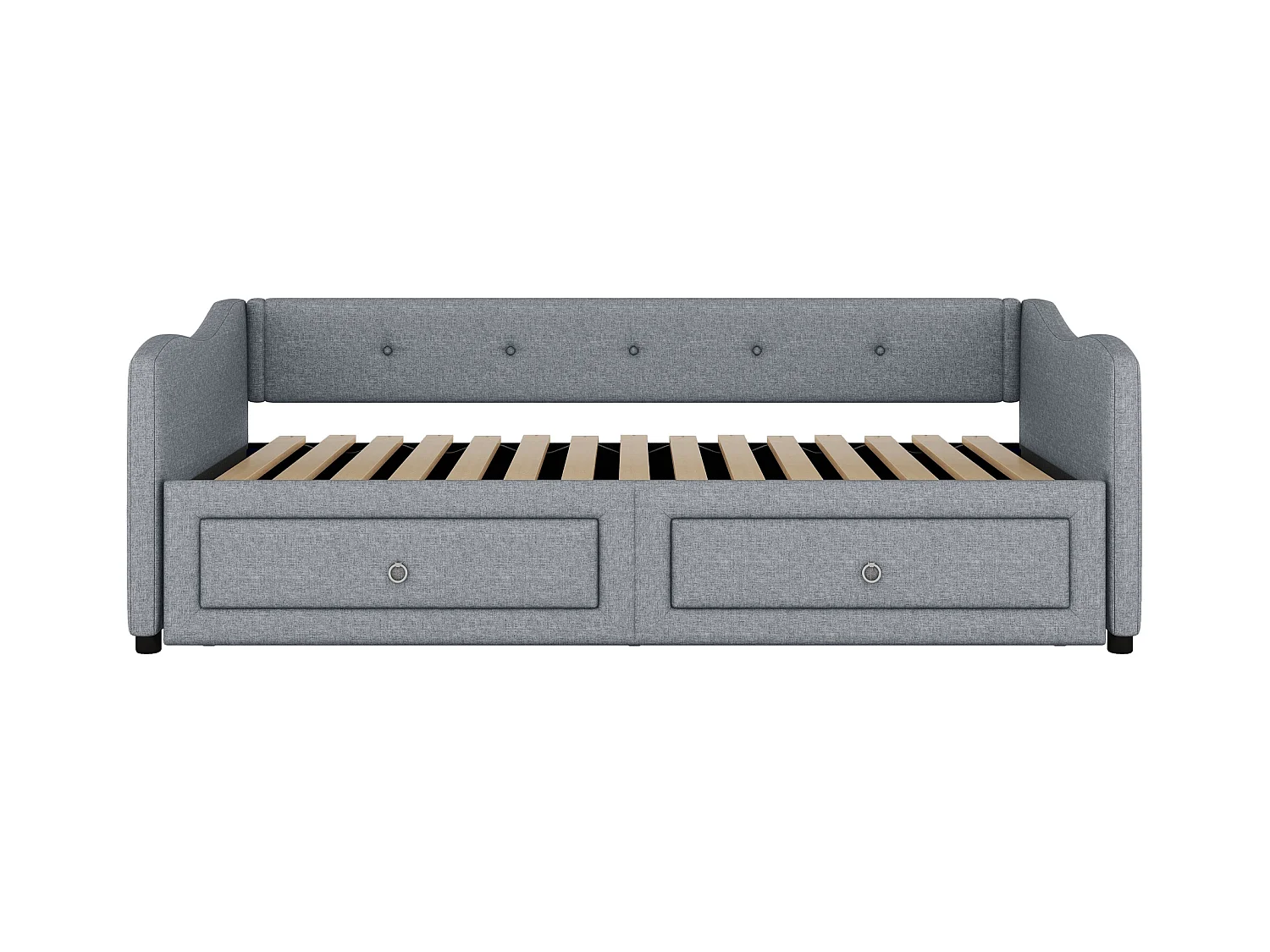 Sofá cama de 90 x 200 cm, lino gris, cama nido con dos cajones y somier de láminas, sin colchón