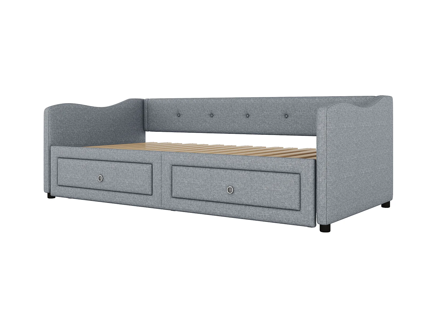 Sofá cama de 90 x 200 cm, lino gris, cama nido con dos cajones y somier de láminas, sin colchón