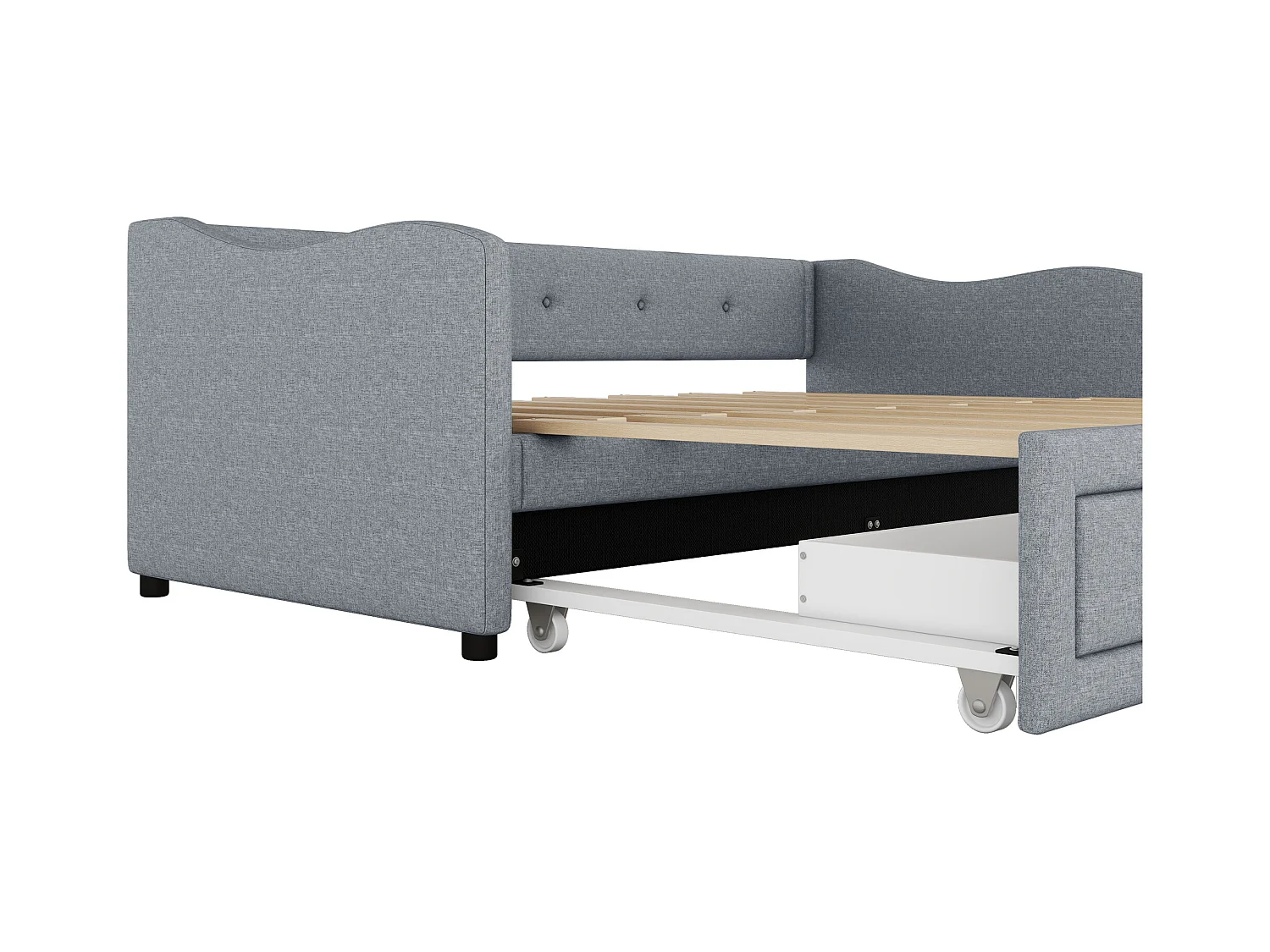 Sofá cama de 90 x 200 cm, lino gris, cama nido con dos cajones y somier de láminas, sin colchón