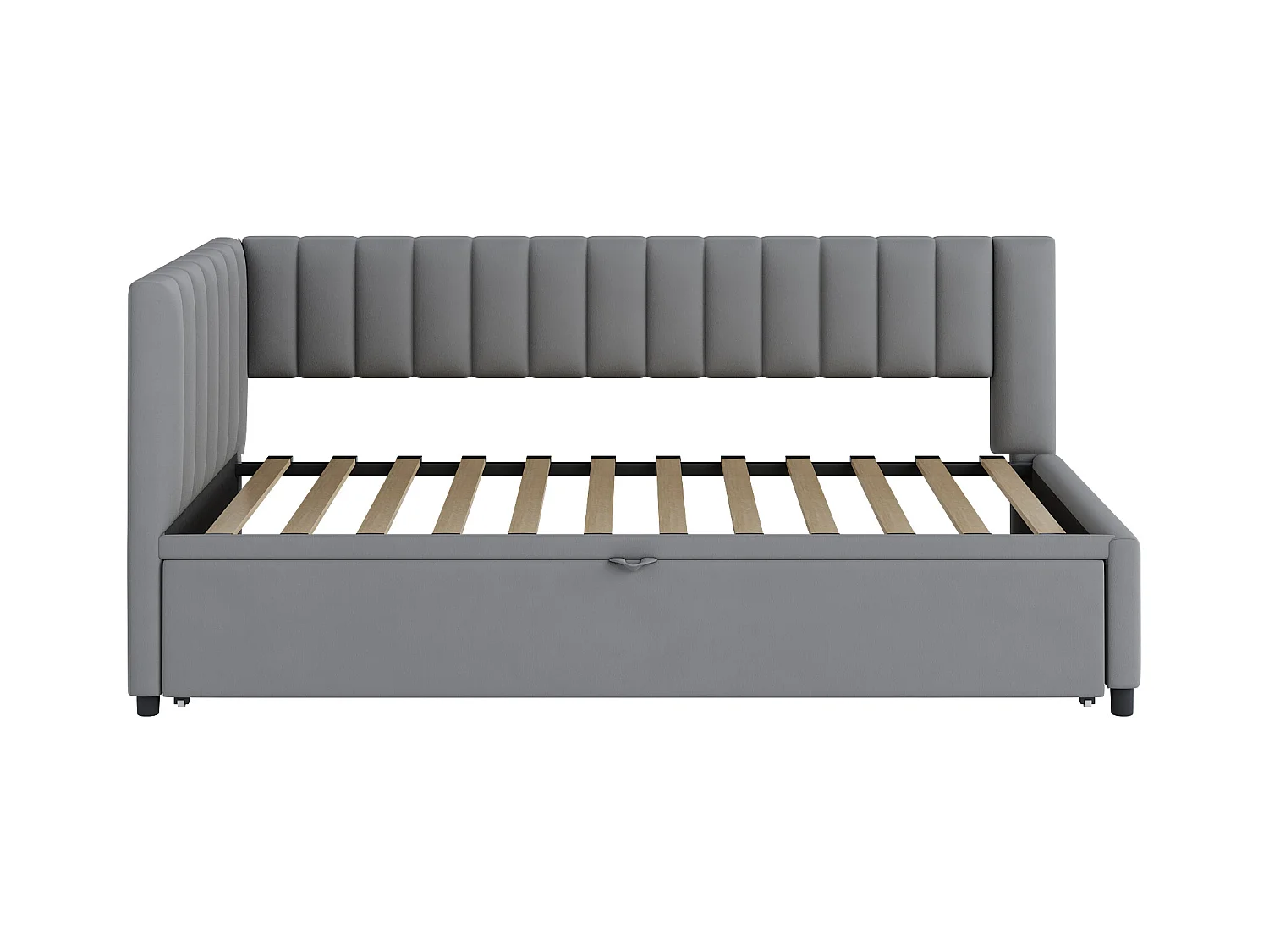 Lit banquette 90/180x200 cm - velours gris - Lit enfant avec dossier rembourré et sommier à lattes - sans matelas