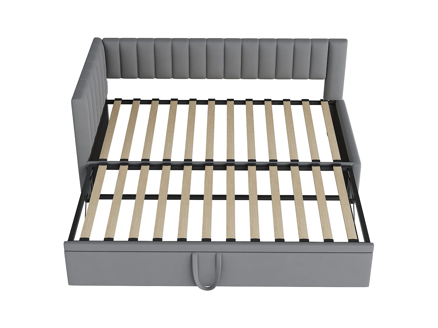 Lit banquette 90/180x200 cm - velours gris - Lit enfant avec dossier rembourré et sommier à lattes - sans matelas