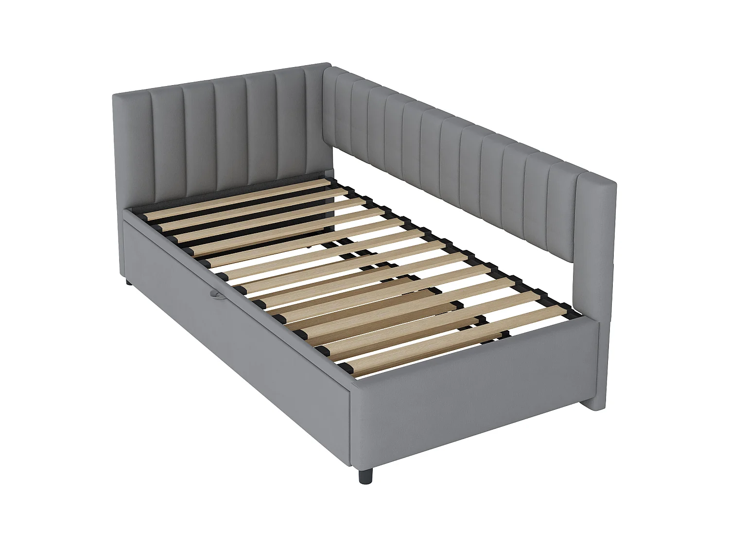 Lit banquette 90/180x200 cm - velours gris - Lit enfant avec dossier rembourré et sommier à lattes - sans matelas