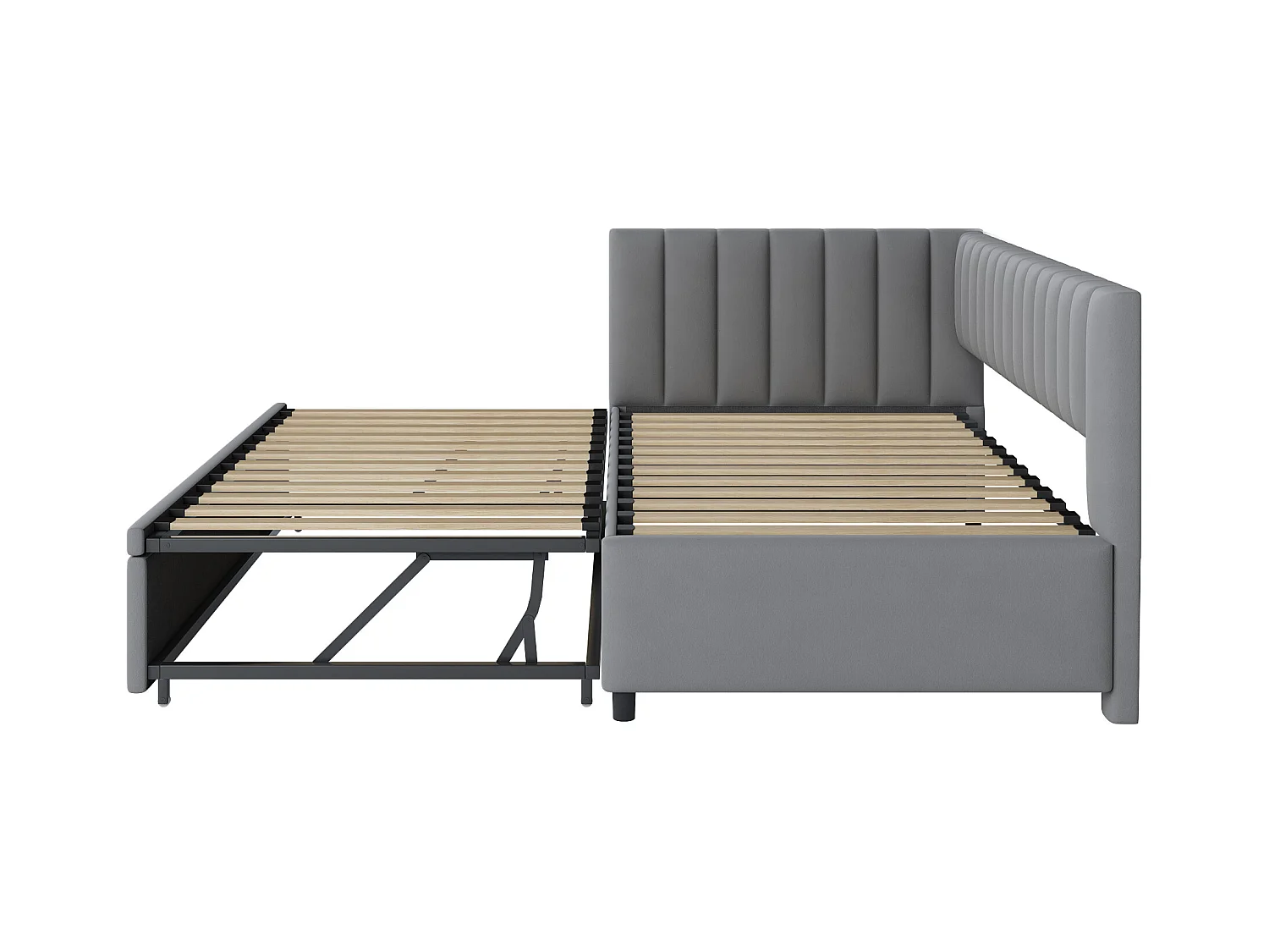 Lit banquette 90/180x200 cm - velours gris - Lit enfant avec dossier rembourré et sommier à lattes - sans matelas