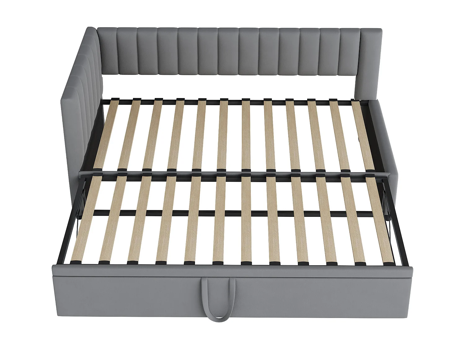 Tagesbett 90/180 x 200 cm – grauer Samt – Kinderbett mit gepolsterter Rückenlehne und Lattenrost – ohne Matratze