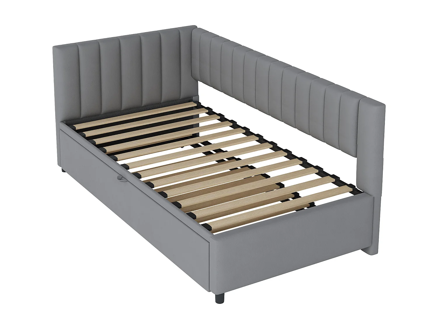 Tagesbett 90/180 x 200 cm – grauer Samt – Kinderbett mit gepolsterter Rückenlehne und Lattenrost – ohne Matratze