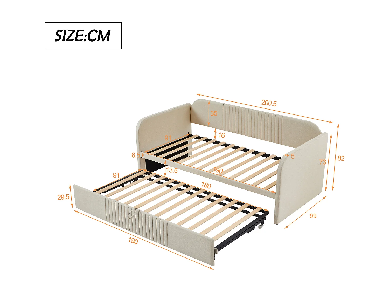 Letto matrimoniale imbottito 180x200 cm - con 4 cassetti - con LED e