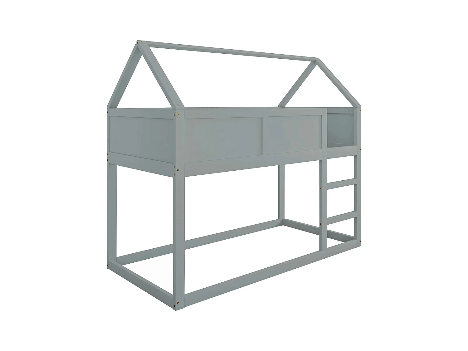 Etagenbett 90 x 200 cm – Kinderbett mit Treppe und Holzrahmen – Grau – ohne Matratze