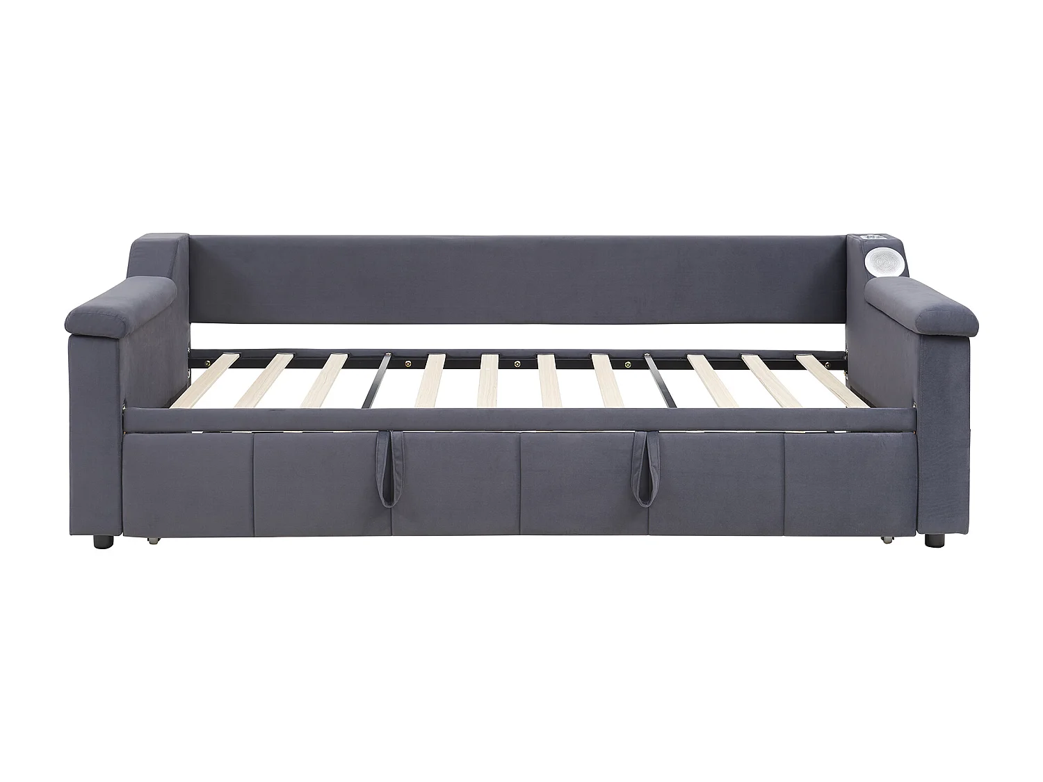 Leżanka 90/180x190 cm - Szary aksamit - Łóżko dla dorosłych z systemem audio Bluetooth i ładowaniem USB - Bez materaca