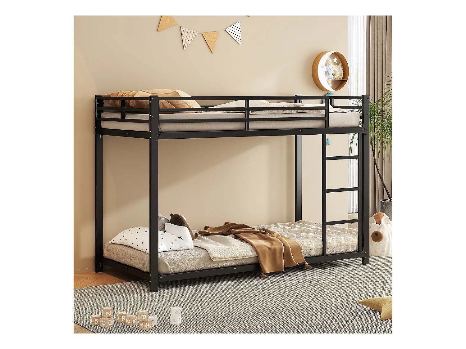 Stapelbed 90 x 200 cm - Kinderbed met uitvalbeveiliging en lattenbodem - Wit - Zonder matras