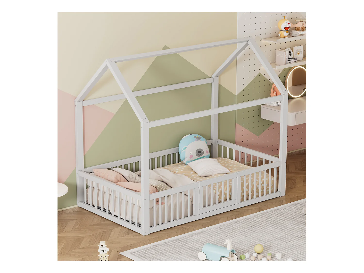 Kajuitbed 90x200 cm, wit, kinderbed met veiligheidsdeur en lattenbodem, zonder matras