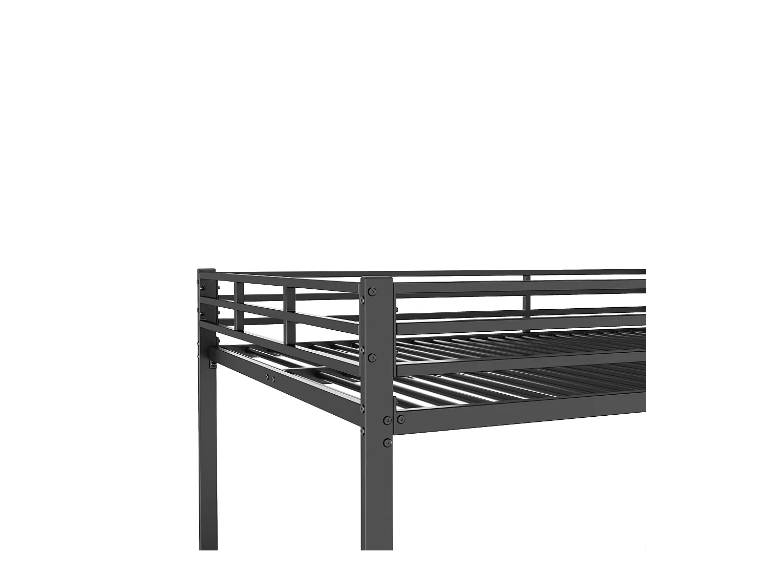 Lit superposé 140 x 200 cm - Lit enfant avec barrières de sécurité et sommier à lattes - Noir - Sans matelas