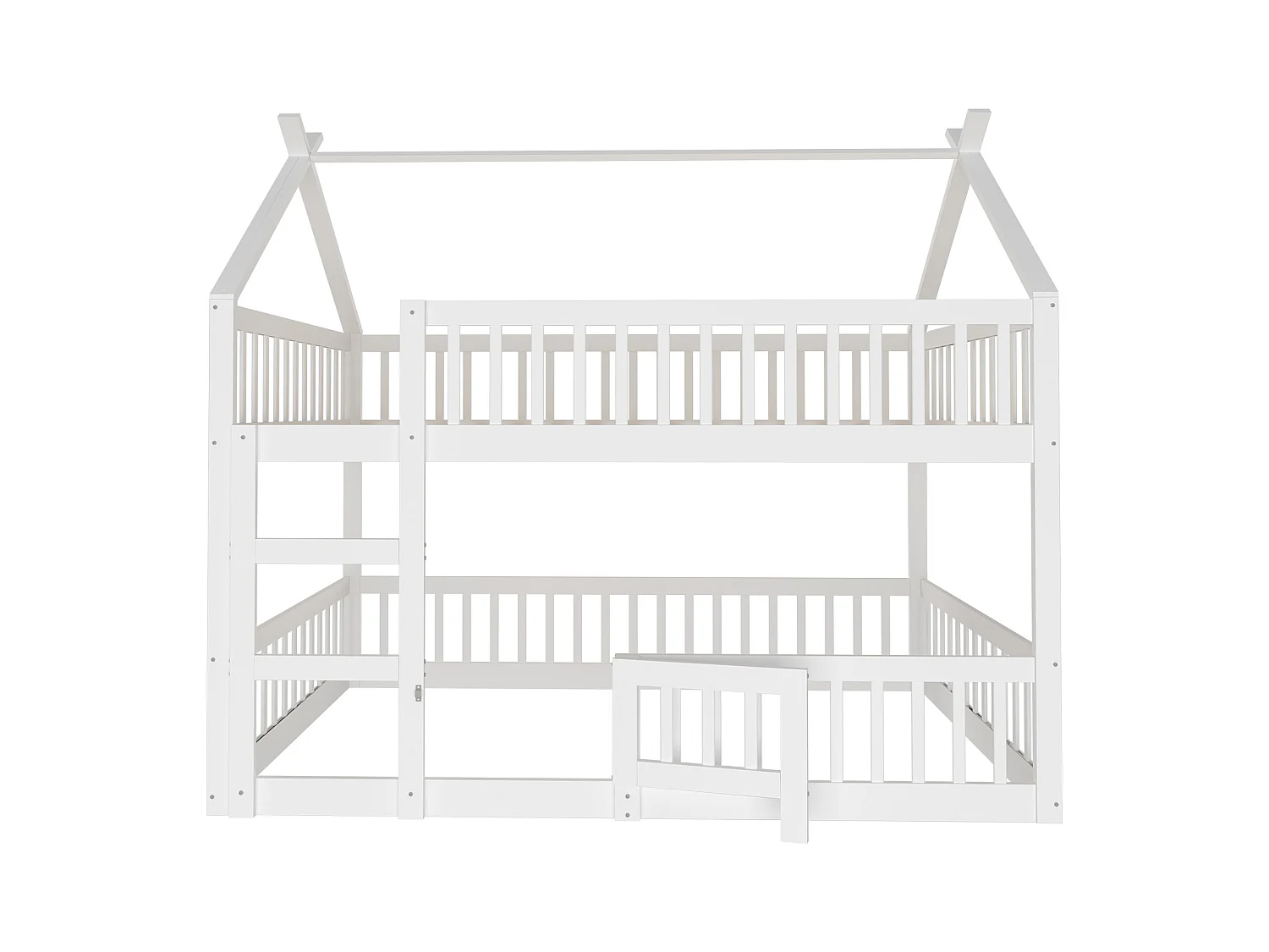 Lit superposé 140x200 cm - Lit enfant avec escalier et sommier à lattes en bois - blanc - sans matelas