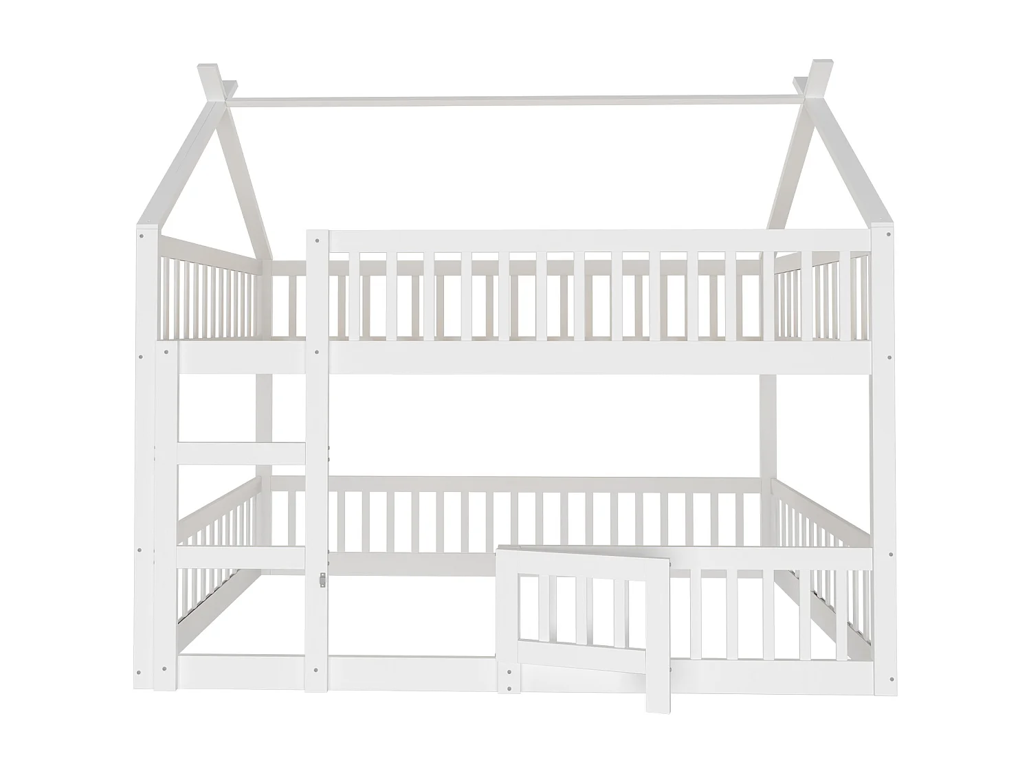 Lit superposé 140x200 cm - Lit enfant avec escalier et sommier à lattes en bois - blanc - sans matelas