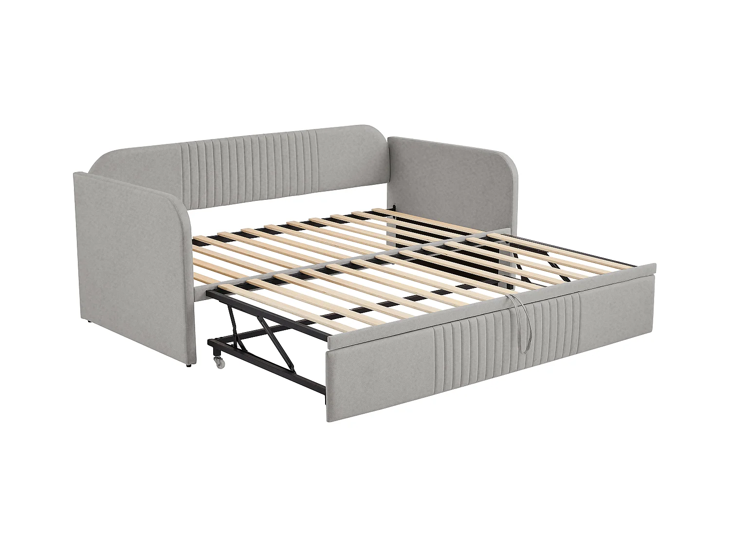 Lit banquette 90/180x190 cm - Lin gris clair - Lit adulte avec sommier à lattes - décor rayures verticales - sans matelas