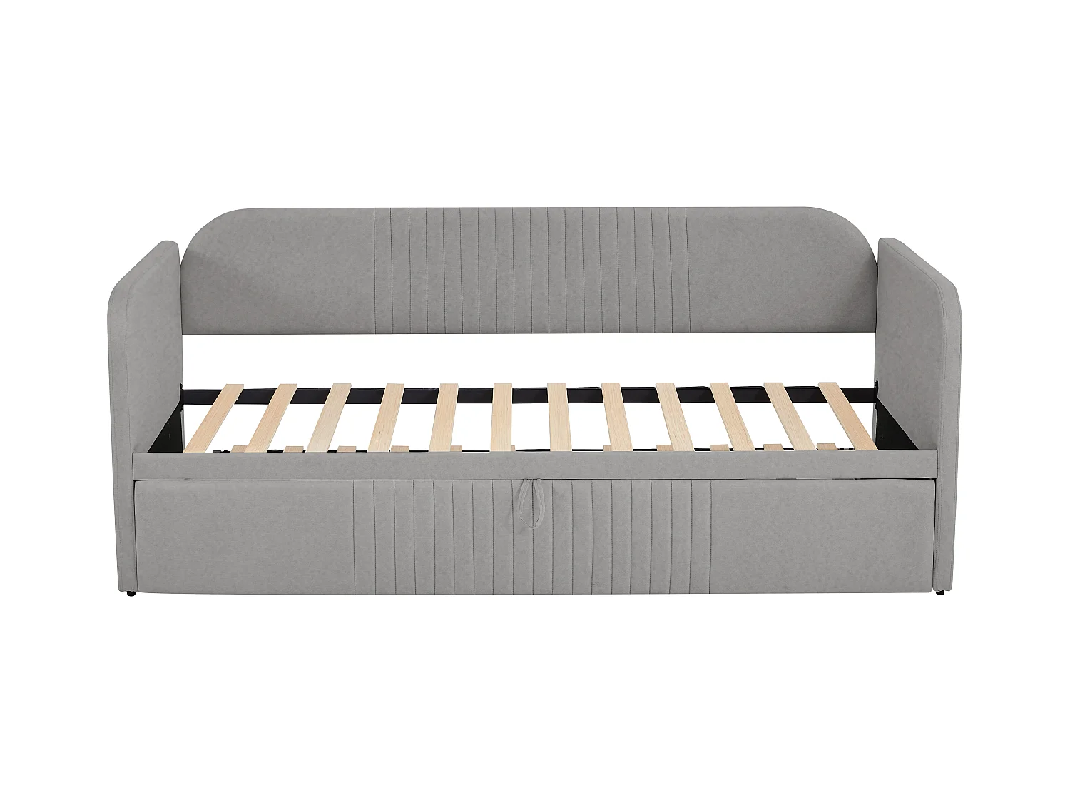 Lit banquette 90/180x190 cm - Lin gris clair - Lit adulte avec sommier à lattes - décor rayures verticales - sans matelas