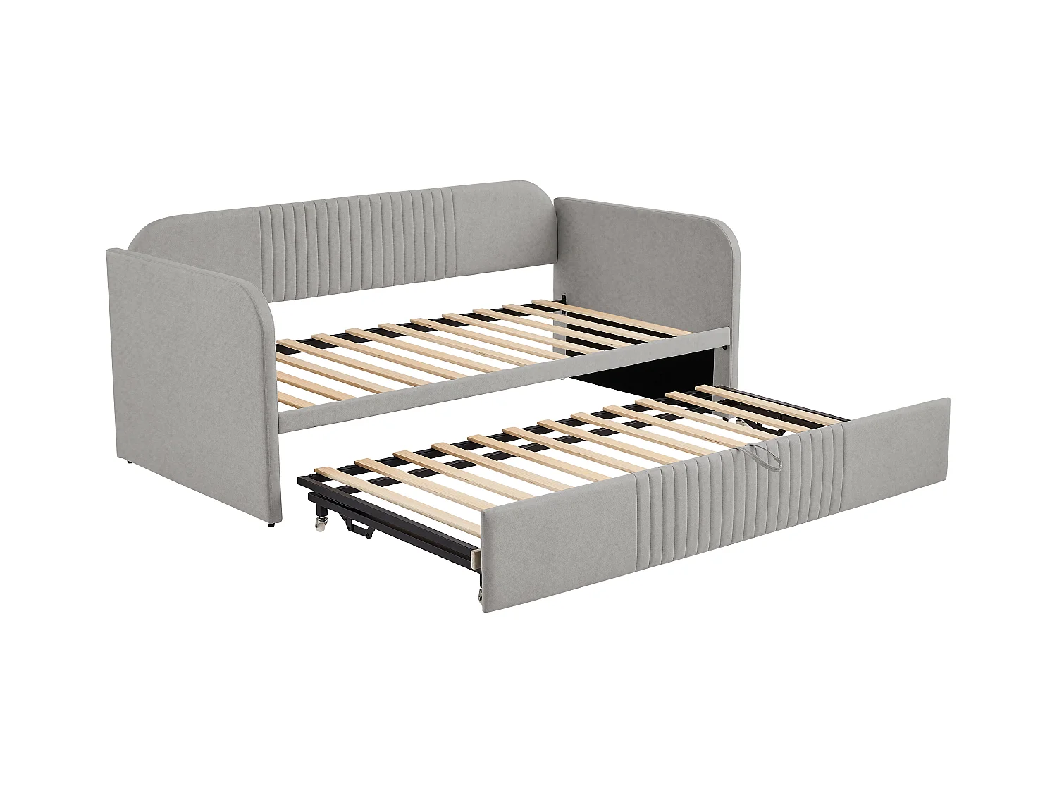 Lit banquette 90/180x190 cm - Lin gris clair - Lit adulte avec sommier à lattes - décor rayures verticales - sans matelas