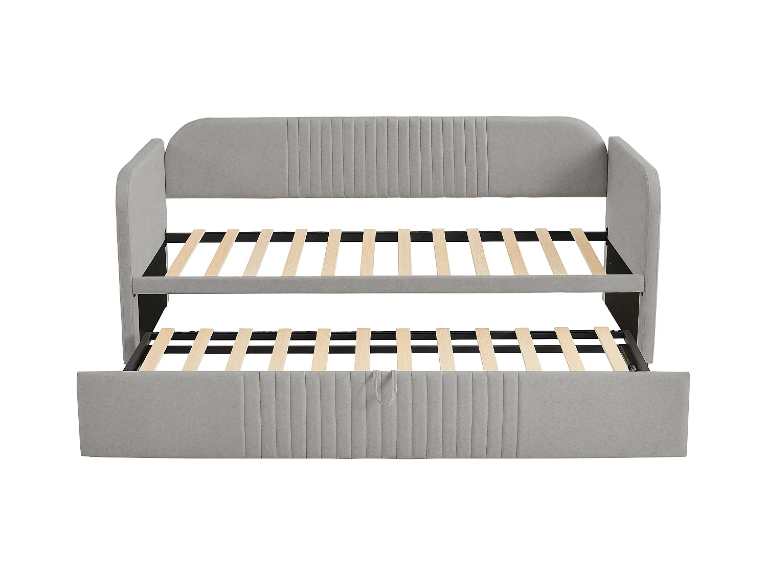 Lit banquette 90/180x190 cm - Lin gris clair - Lit adulte avec sommier à lattes - décor rayures verticales - sans matelas