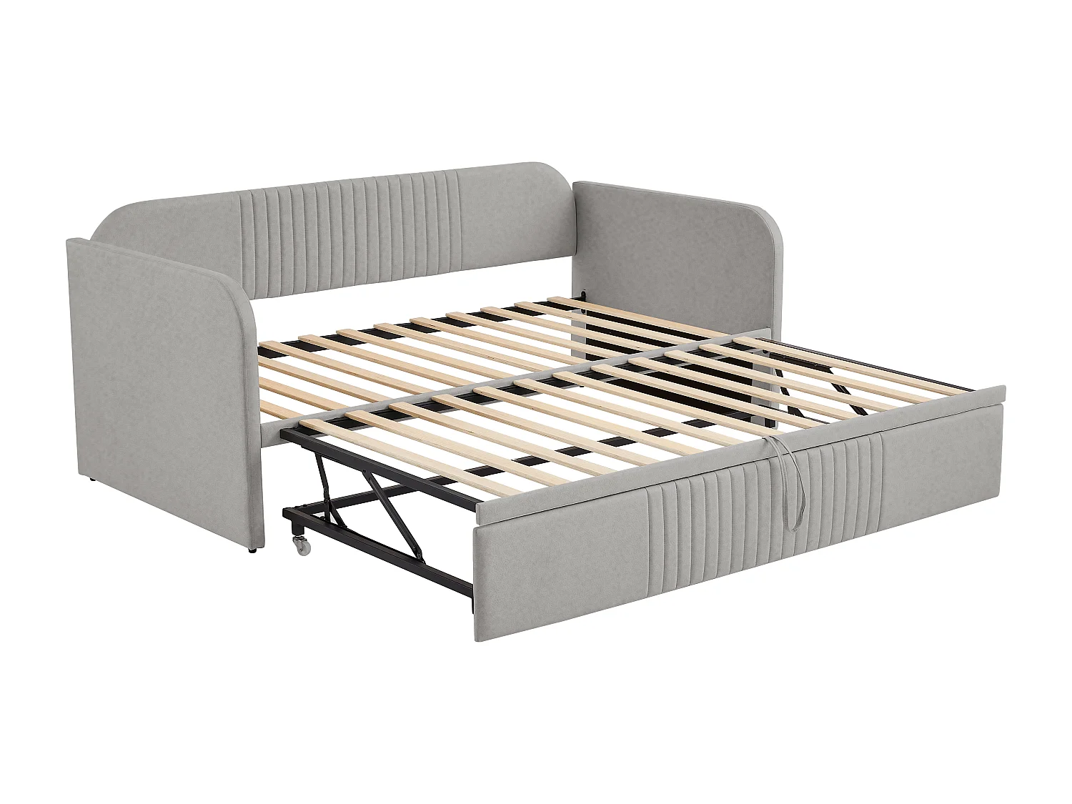 Lit banquette 90/180x190 cm - Lin gris clair - Lit adulte avec sommier à lattes - décor rayures verticales - sans matelas