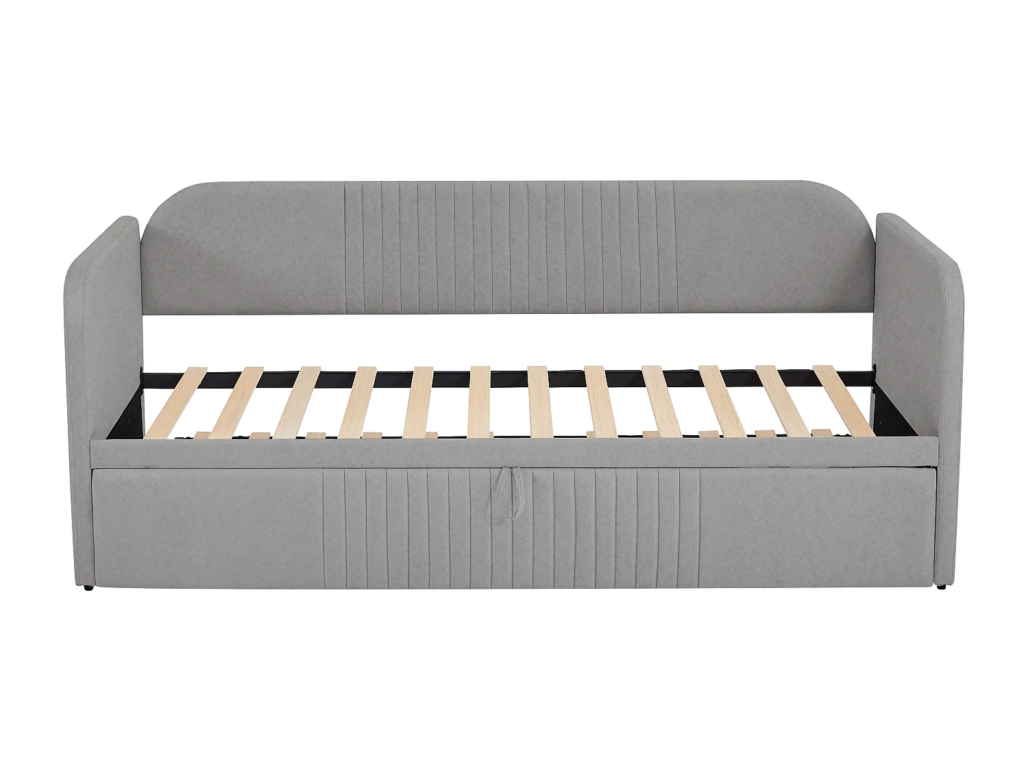 Lit banquette 90/180x190 cm - Lin gris clair - Lit adulte avec sommier à lattes - décor rayures verticales - sans matelas