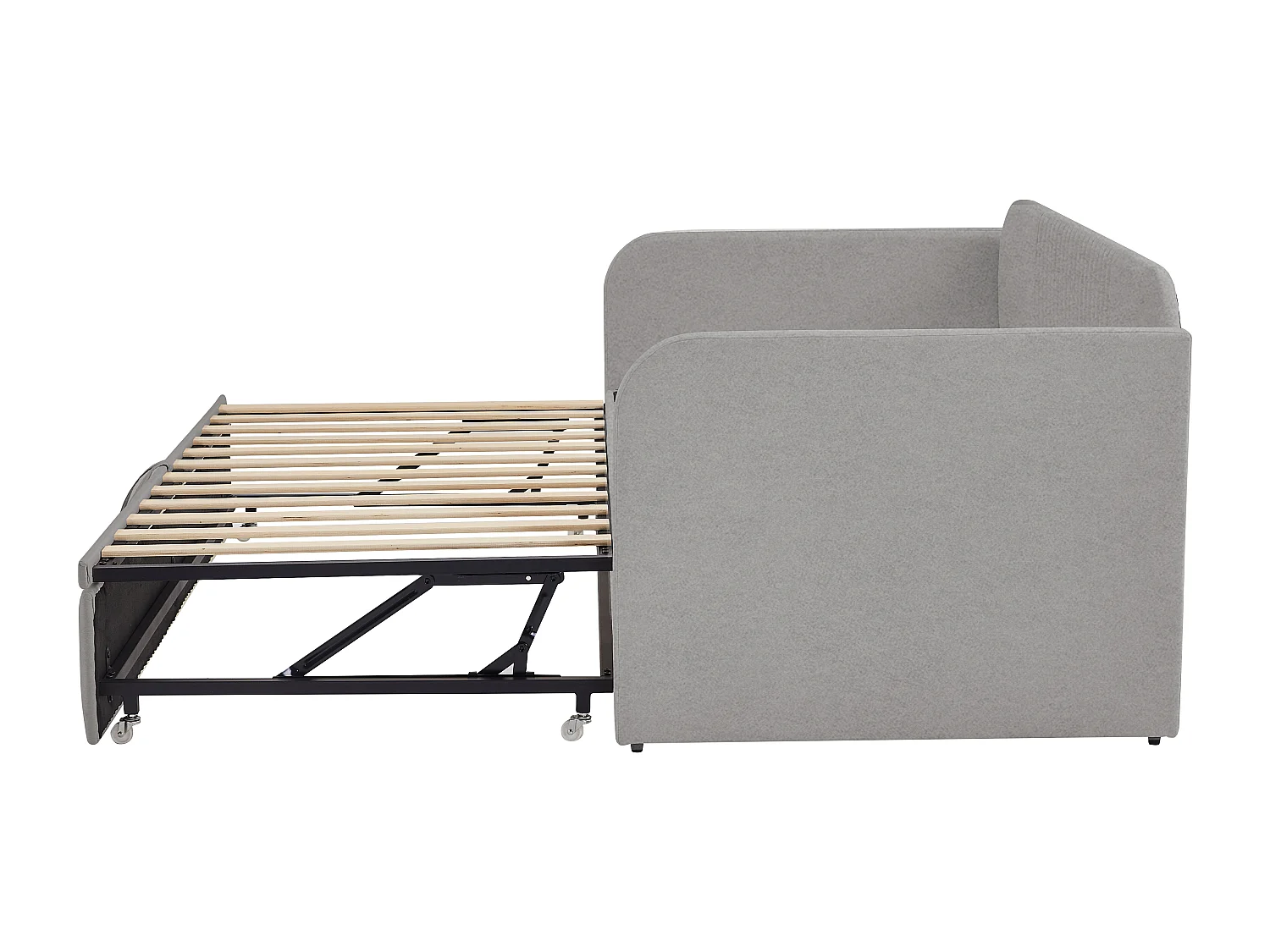 Lit banquette 90/180x190 cm - Lin gris clair - Lit adulte avec sommier à lattes - décor rayures verticales - sans matelas