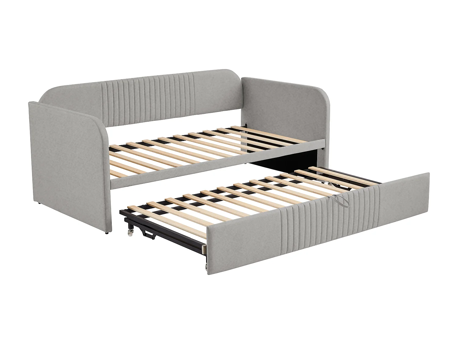 Lit banquette 90/180x190 cm - Lin gris clair - Lit adulte avec sommier à lattes - décor rayures verticales - sans matelas