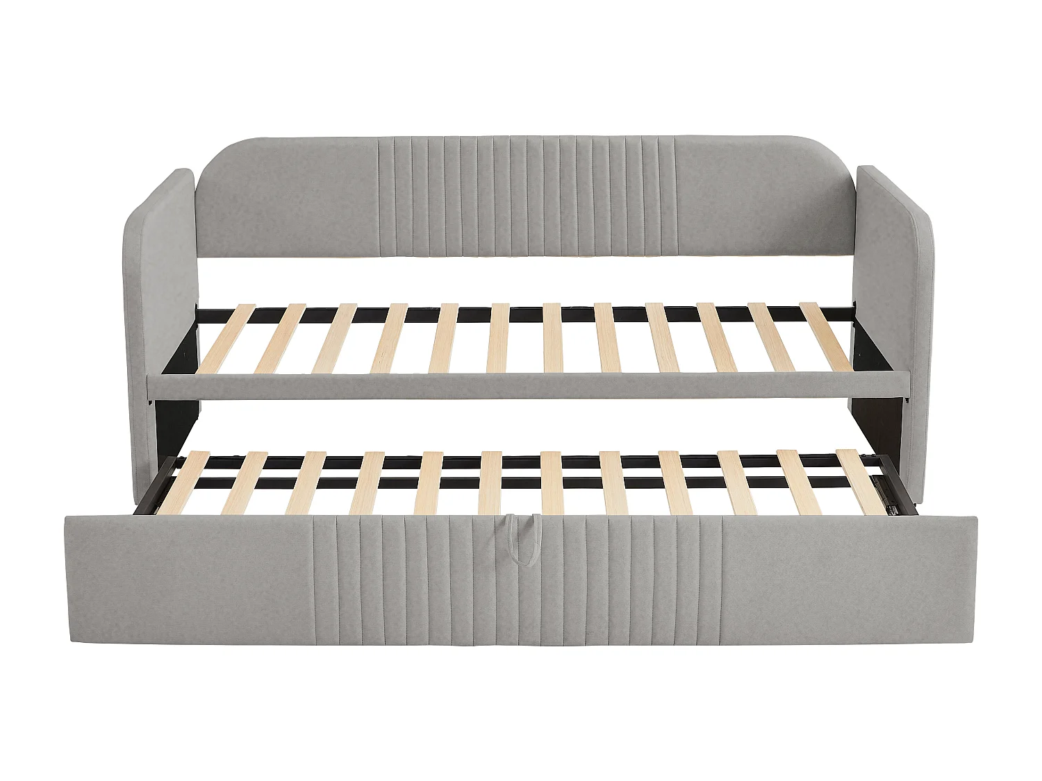 Lit banquette 90/180x190 cm - Lin gris clair - Lit adulte avec sommier à lattes - décor rayures verticales - sans matelas