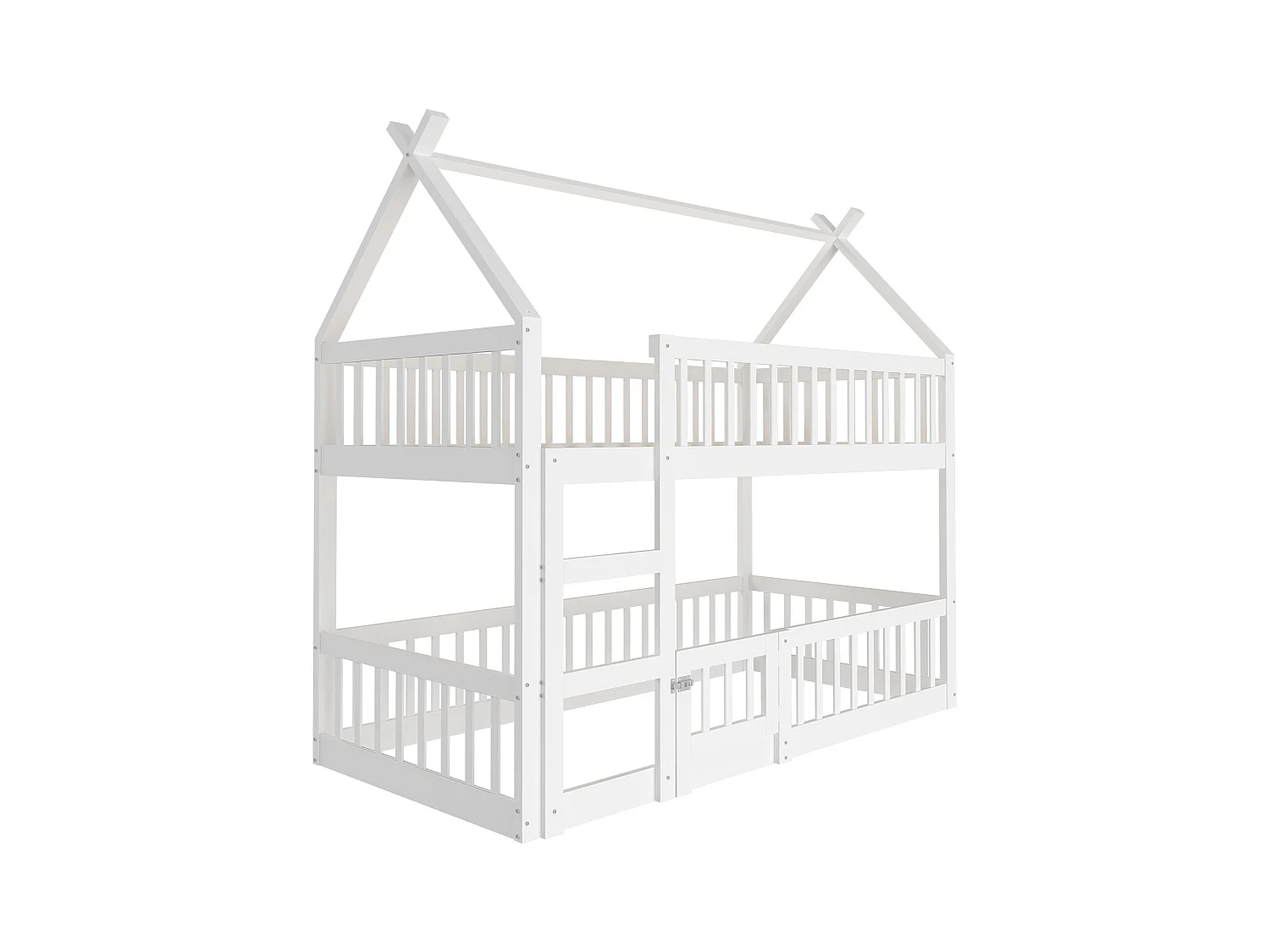 Lit superposé 90x200 cm - Lit enfant avec escalier et barrière de sécurité - blanc - sans matelas