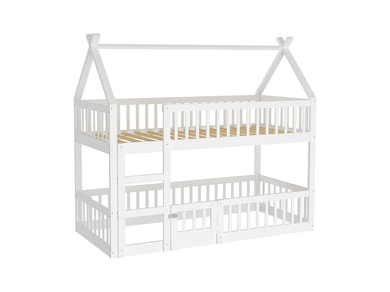 Lit superposé 90x200 cm - Lit enfant avec escalier et barrière de sécurité - blanc - sans matelas