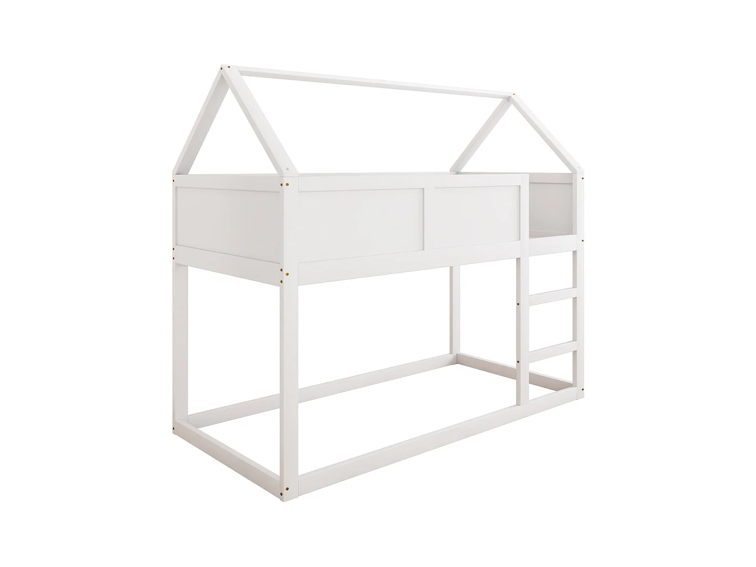 Etagenbett 90 x 200 cm – Kinderbett mit Treppe und Holzrahmen – Weiß – ohne Matratze