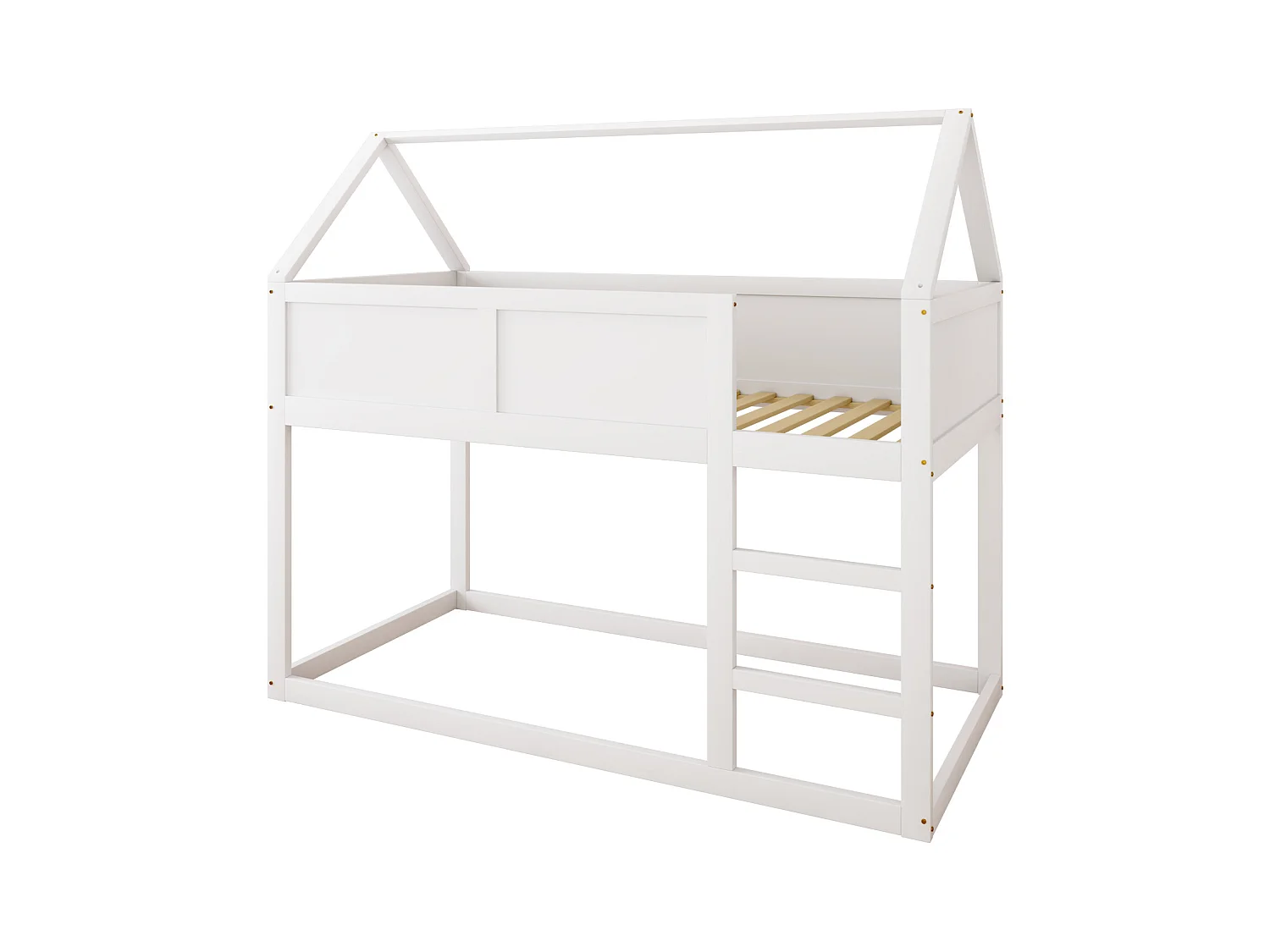 Etagenbett 90 x 200 cm – Kinderbett mit Treppe und Holzrahmen – Weiß – ohne Matratze