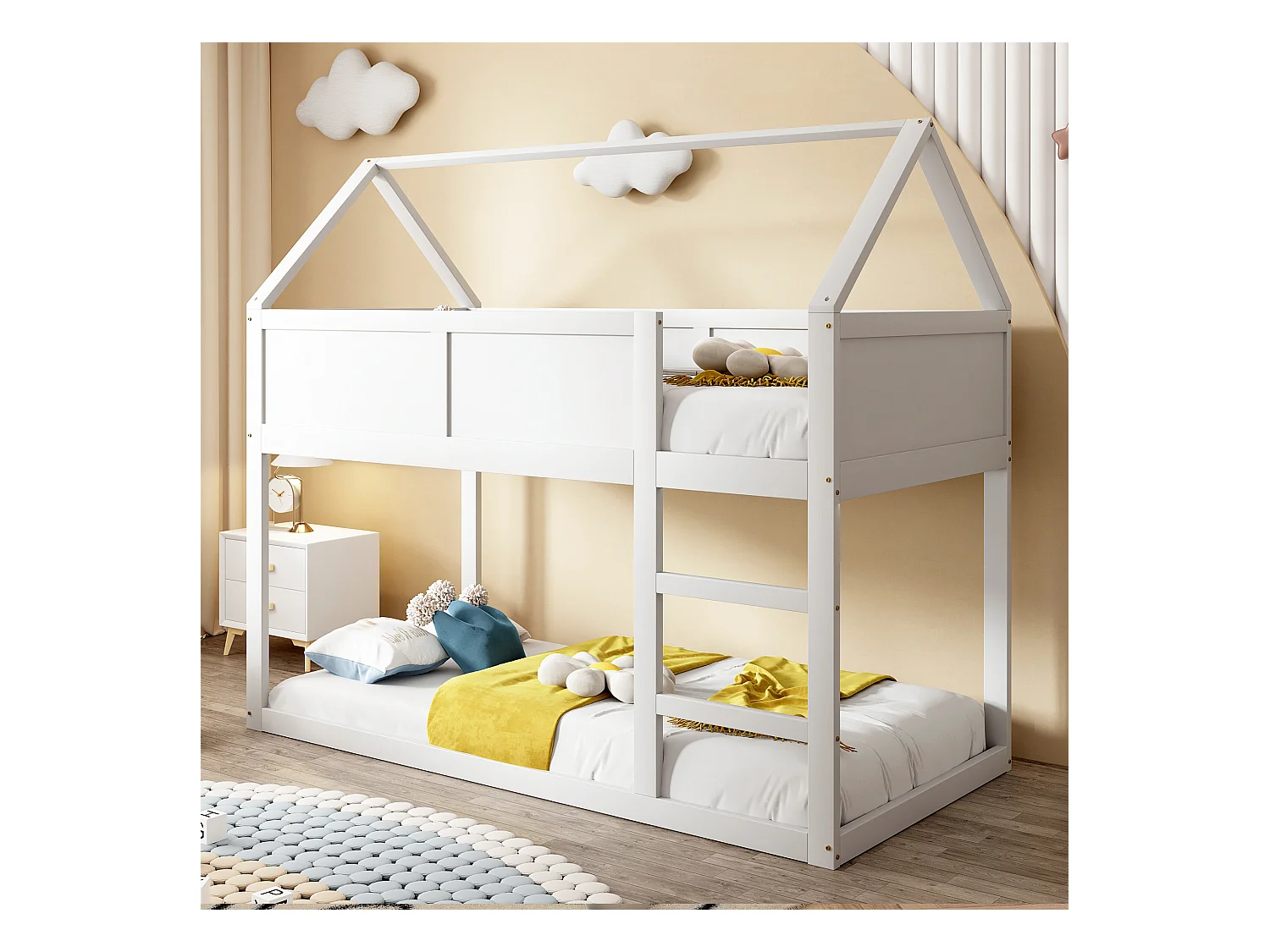 Letto a castello 90 x 200 cm - Letto per bambini con scaletta e struttura in legno - bianco - senza materasso
