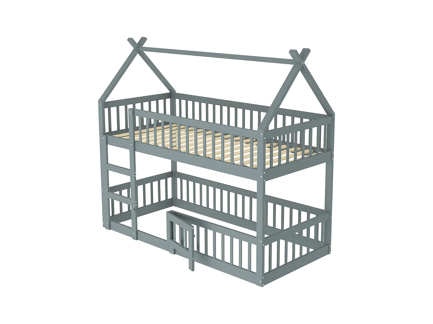 Lit superposé 90x200 cm - Lit enfant avec escalier et barrière de sécurité - gris - sans matelas