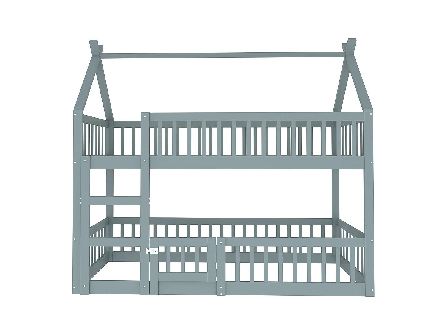 Lit superposé 90x200 cm - Lit enfant avec escalier et barrière de sécurité - gris - sans matelas